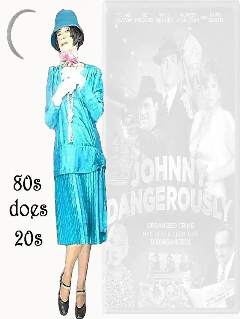 Vintage 20s Style Drop Waist Dress with Art Deco Print - 80s Flapper Costume